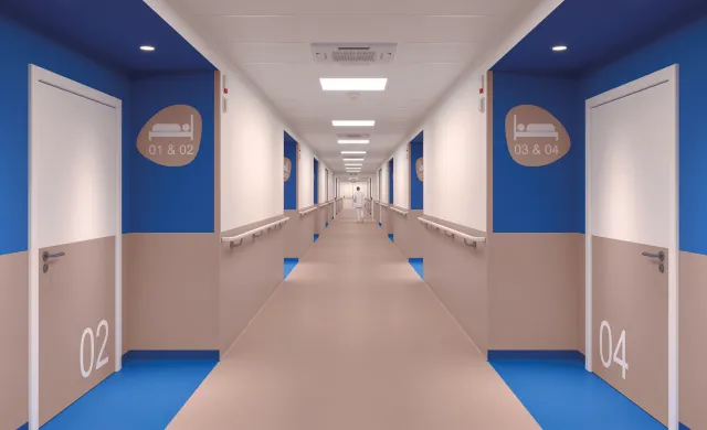 Hospital with Decochoc, Escort handrails and Decosign