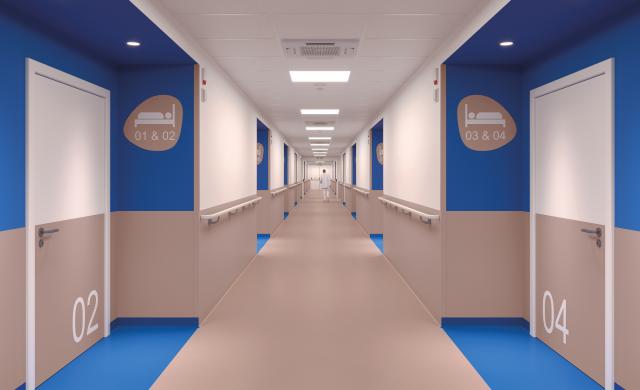 Hospital with Decochoc, Escort handrails and Decosign